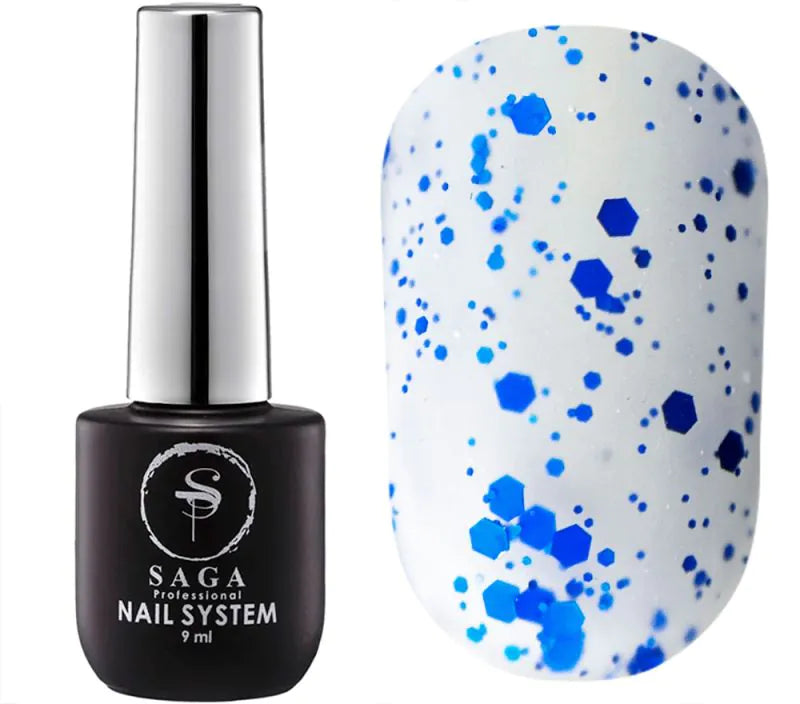 SAGA Professional Matte No-Wipe Top Coat MOSAIC 08 – matte finish gel with colorful confetti, 9ml.
