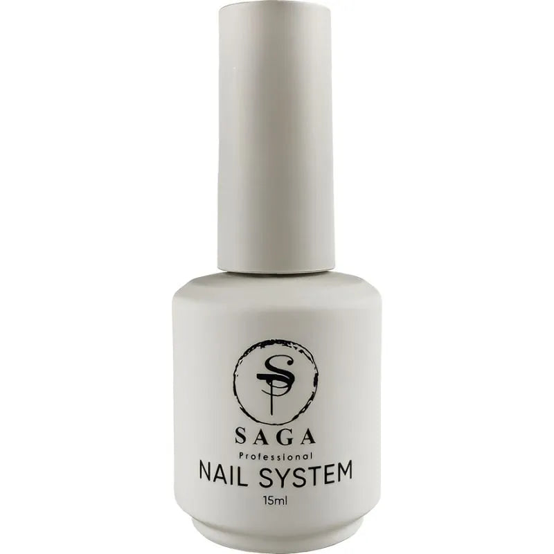 SAGA Professional No-Wipe Top Coat Titanium – 15ml gel top coat with reflective metallic shine for professional nail finishes.