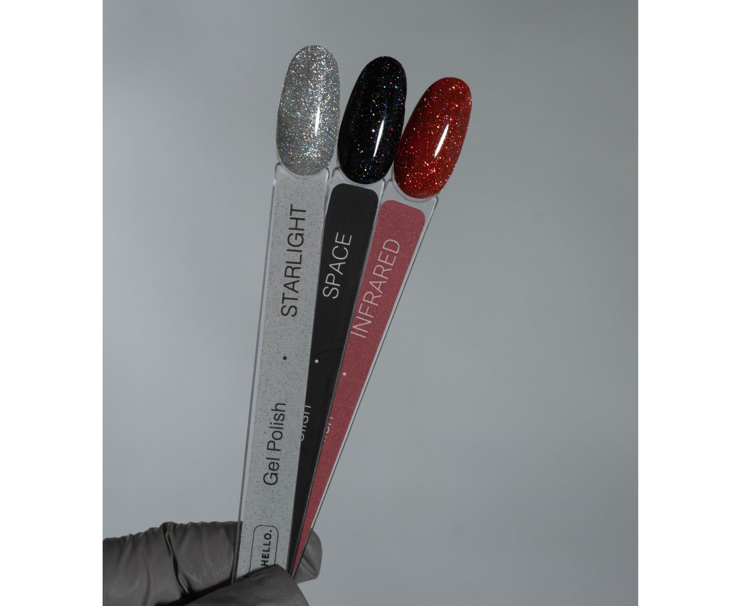 Vernis gel réfléchissant HELLO, SPACE – Noir avec particules réfléchissantes holographiques, 15 ml