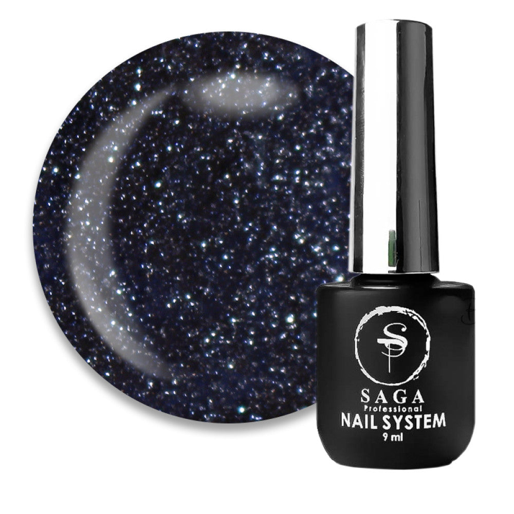 Saga Fiery Gel #44 Black with Reflective Shimmers, 9 ml