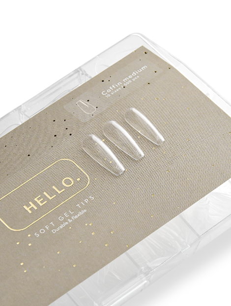 HELLO Gel Tips, COFFIN MEDIUM – Clear Gel Nail Tips, 500pcs