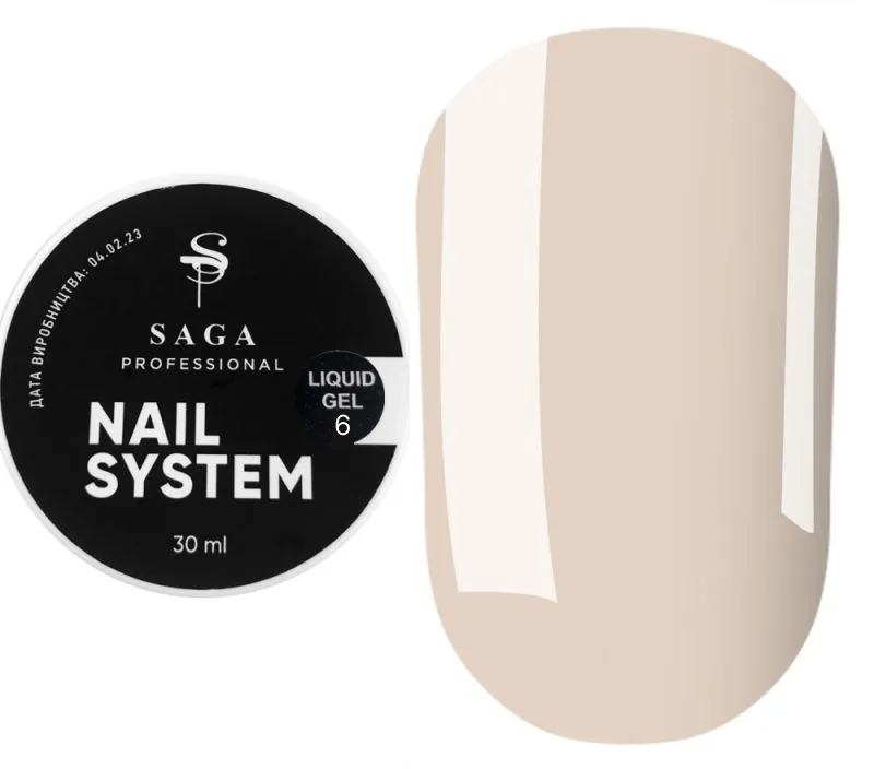 SAGA Professional Liquid Gel 06 – sheer nude liquid gel, 30ml bottle for smooth nail sculpting and overlays