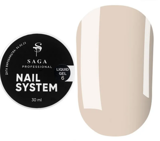 SAGA Professional Liquid Gel 06 – sheer nude liquid gel, 30ml bottle for smooth nail sculpting and overlays