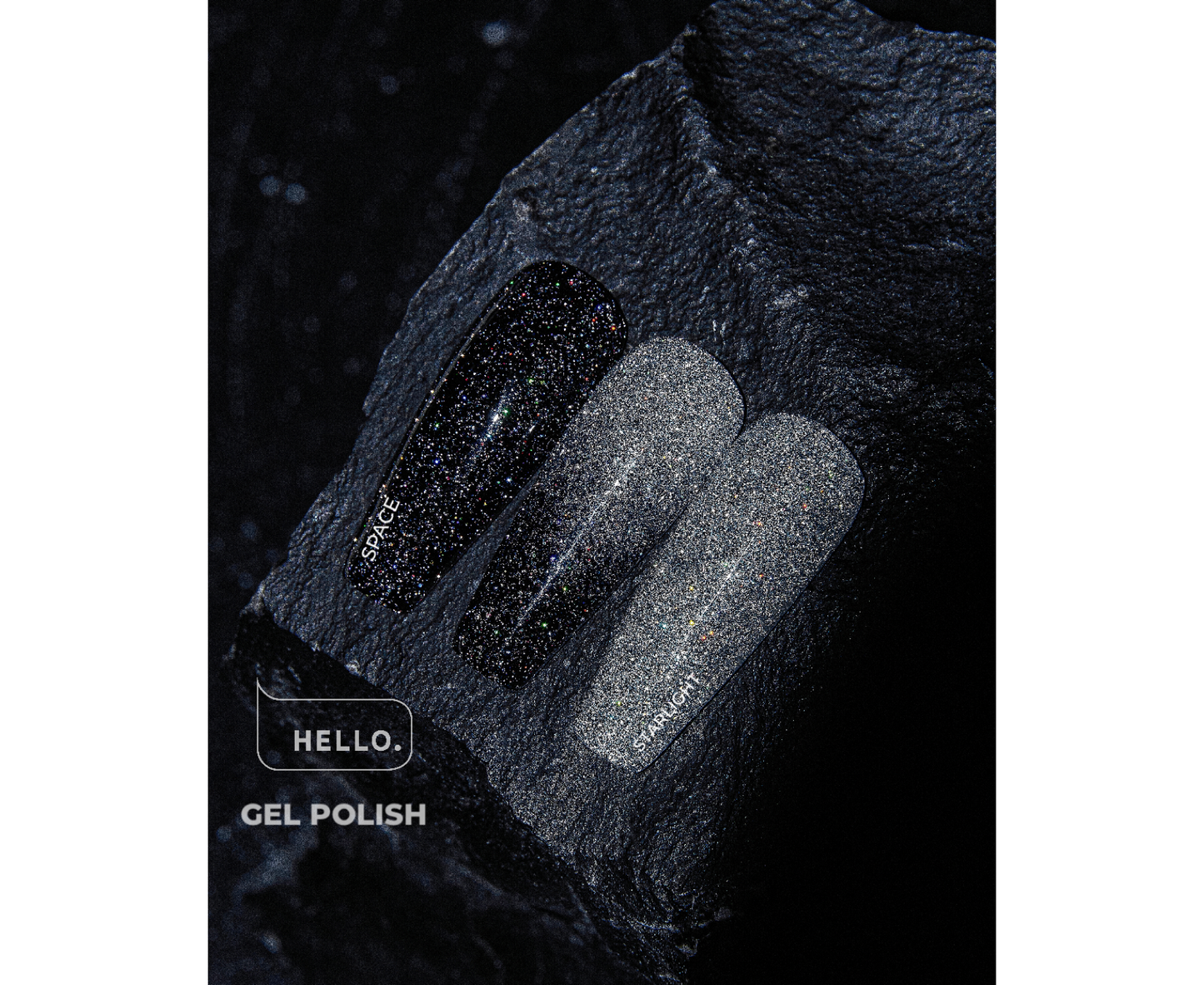 Vernis gel réfléchissant HELLO, SPACE – Noir avec particules réfléchissantes holographiques, 15 ml