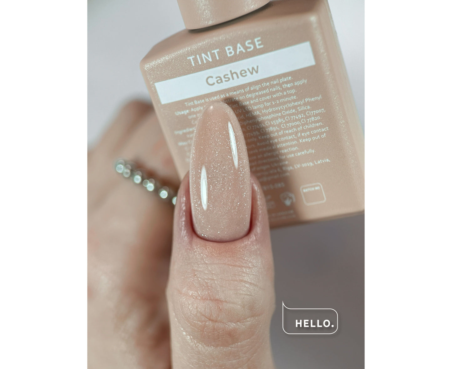 Base teintée HELLO, CAJOU – Gel de base neutre scintillant, 15 ml