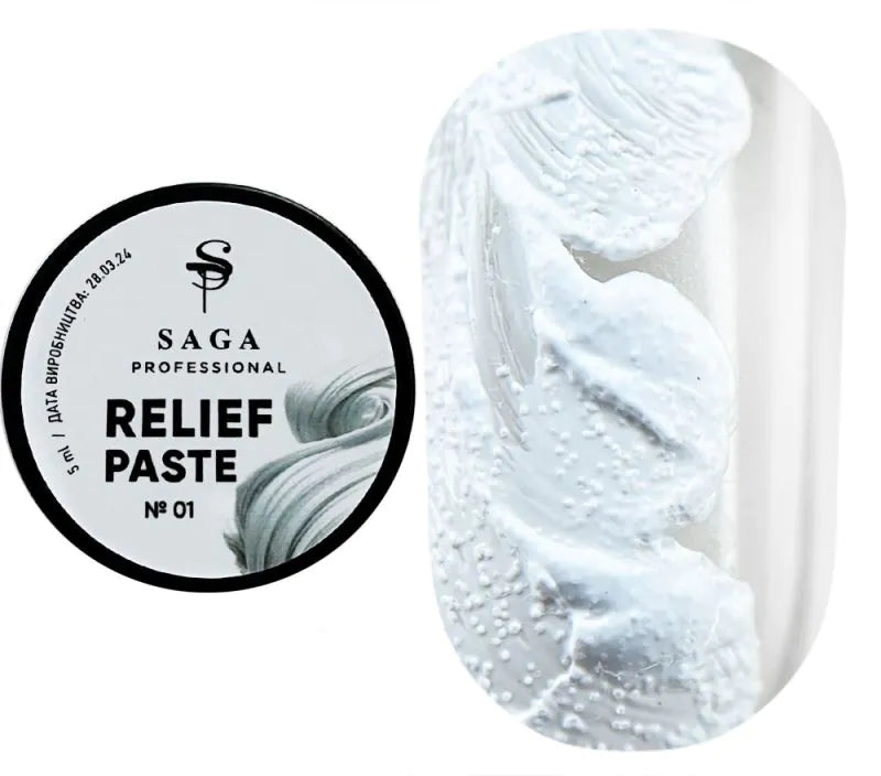 SAGA Professional Relief Paste №01 – White No-Wipe 3D Nail Art Paste, 5g