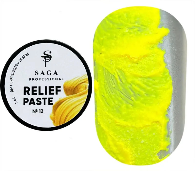 SAGA Professional Relief Paste 12 – Neon Yellow No-Wipe 3D Paste, 5g