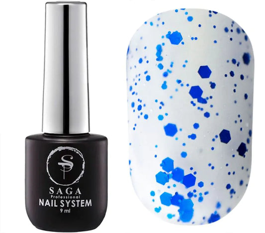 SAGA Professional Matte No-Wipe Top Coat MOSAIC 08 – matte finish gel with colorful confetti, 9ml.