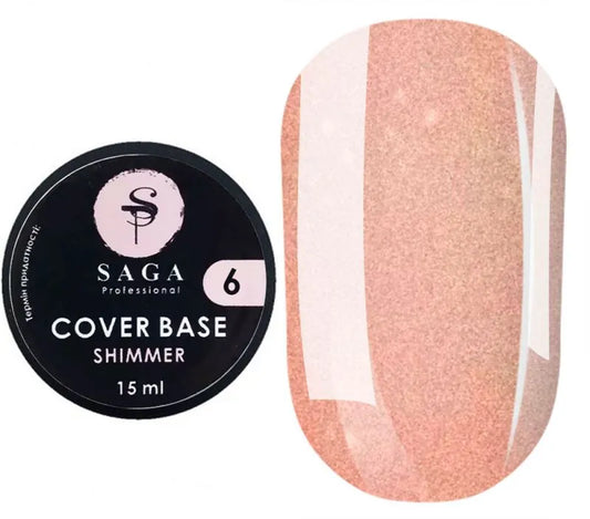 SAGA Shimmer Base New 06 – beige caramel shimmer gel base for nails, 15ml, warm-toned self-leveling formula