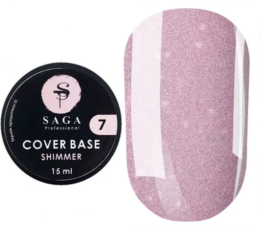 SAGA Shimmer Base New 07 – rosy nude shimmer gel base for nails, 15ml, soft feminine tone with self-leveling formula