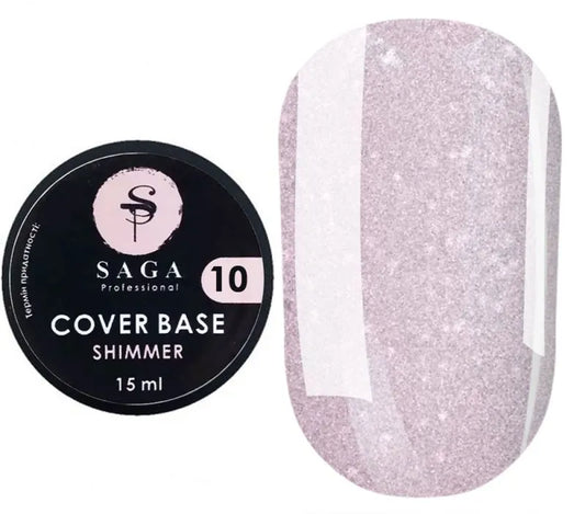 SAGA Shimmer Base New 10 – soft pink shimmer gel base for nails, 15ml, delicate feminine tone with fine glow
