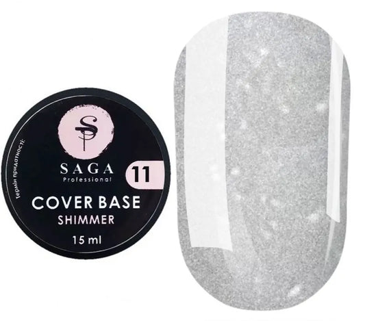 SAGA Shimmer Base New 11 – light blue shimmer gel base for nails, 15ml, cool pastel tone with soft sparkle