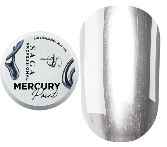 SAGA Professional MERCURY Paint – metallic silver gel paint with no sticky layer in a 5ml jar, perfect for mirror-effect nail art, fine details, and professional designs