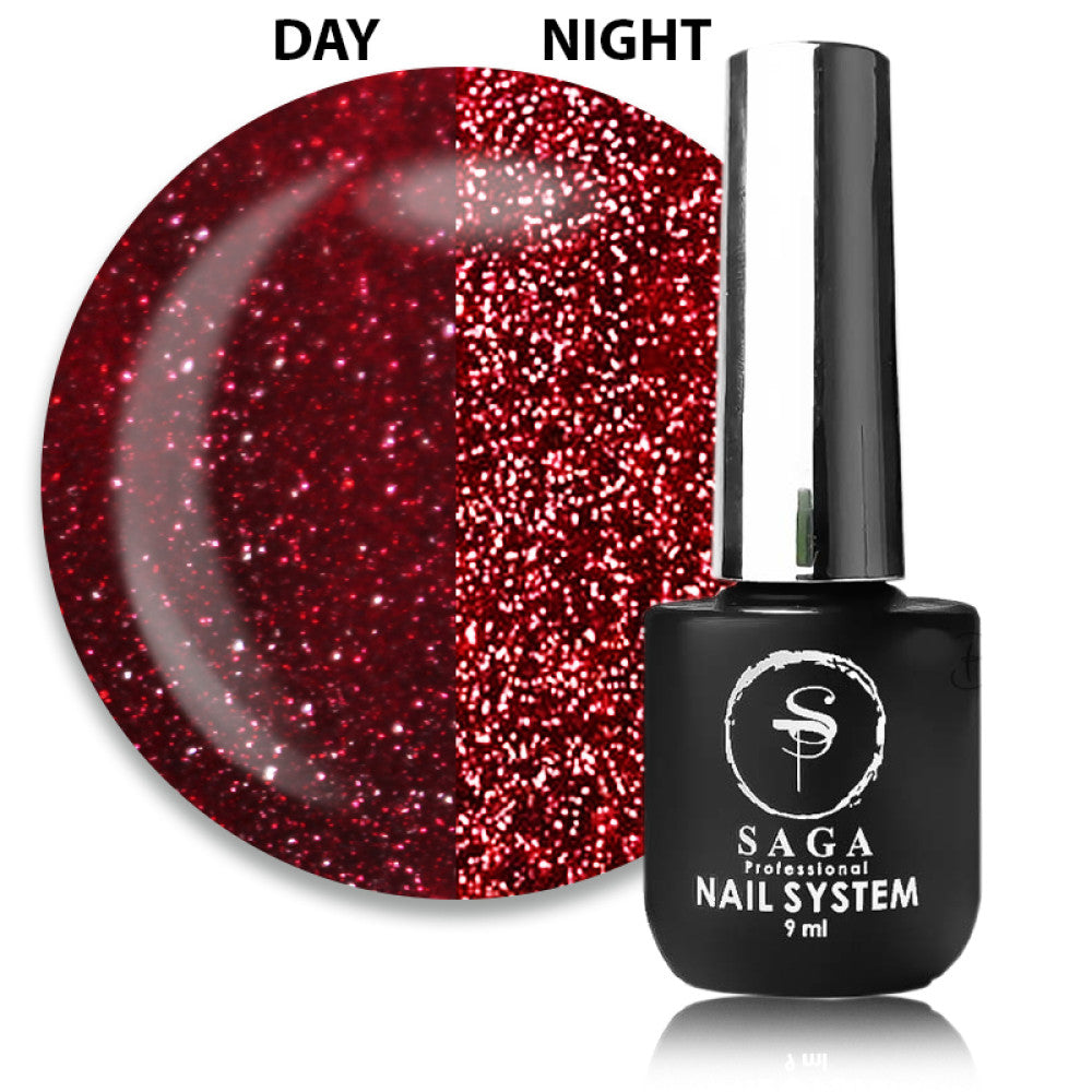 Saga  Fiery Gel #03 Sparkling Burgundy-Red with Reflective Shimmers and Fine Glitter, 9 ml