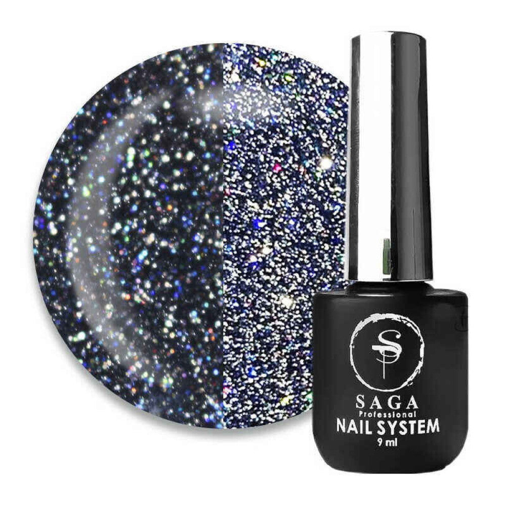 Saga Fiery Gel #12 Gray-Black with Reflective Shimmers and Fine Glitter, 9 ml
