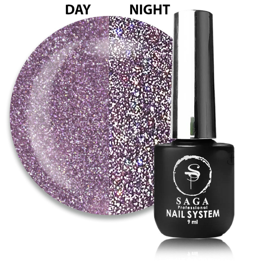 Saga Fiery Gel #14 Lilac-Pink with Reflective Shimmers and Fine Glitter, 9 ml
