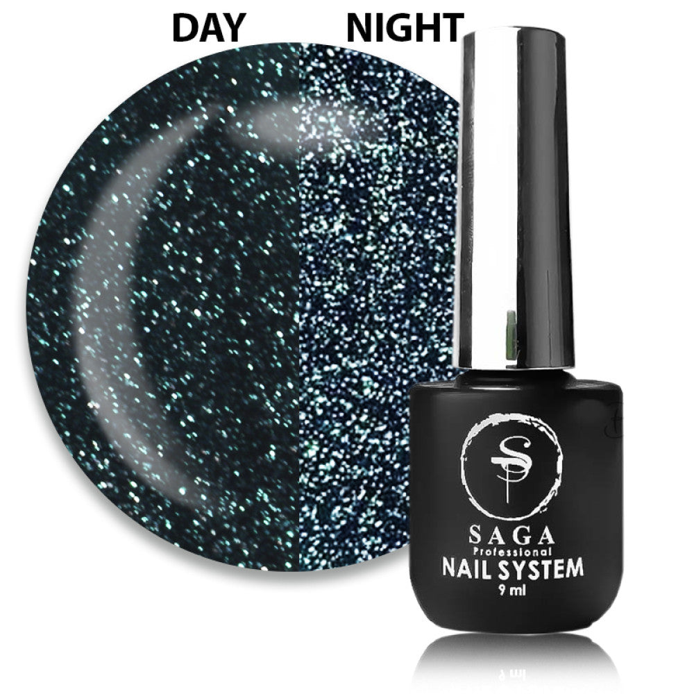 Saga Fiery Gel #23 Emerald with Reflective Shimmers and Glitter, 9 ml