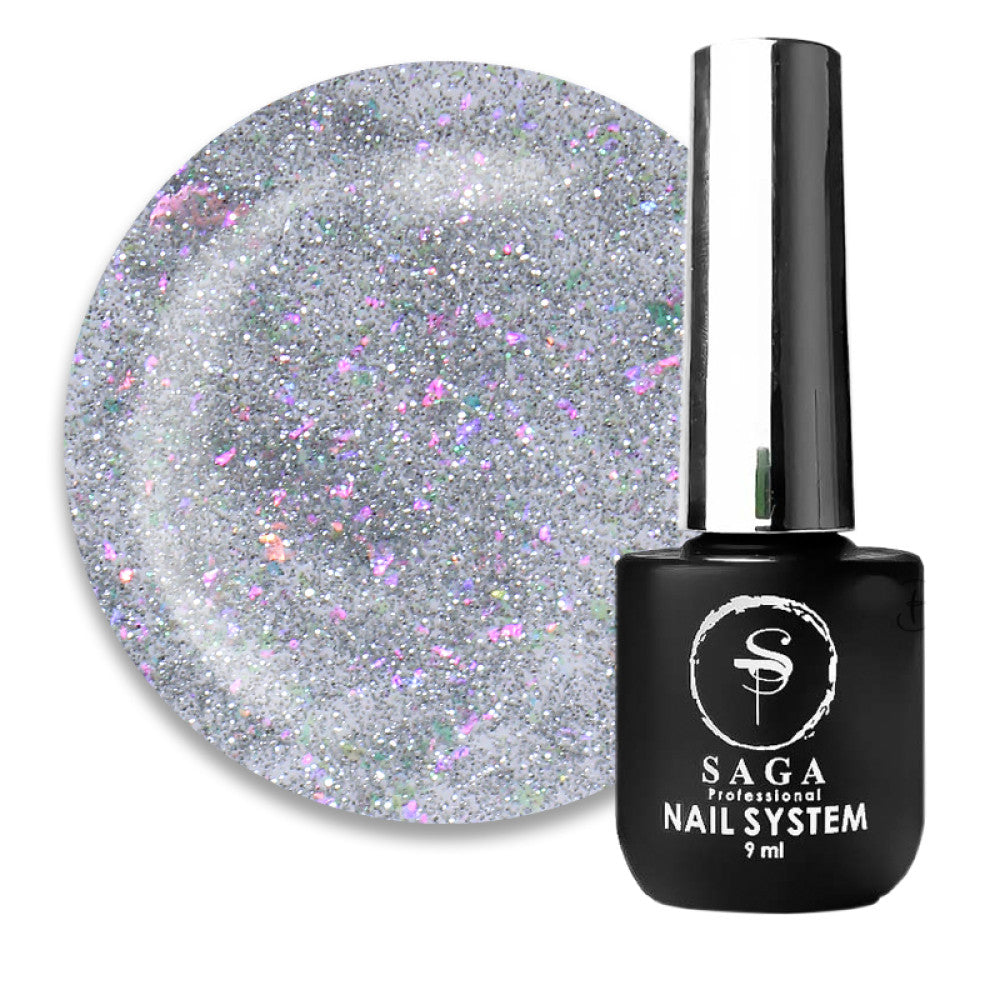 Saga Fiery Gel Polish #43 Gray with Reflective Shimmers, 9 ml