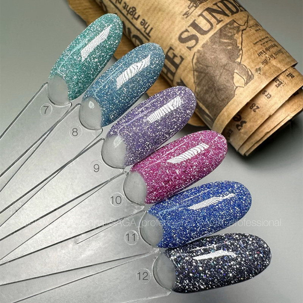 Saga Fiery Gel #12 Gray-Black with Reflective Shimmers and Fine Glitter, 9 ml