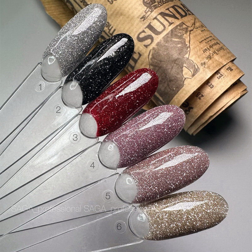 Saga Fiery Gel #04 Pink Chocolate with Reflective Shimmers and Fine Glitter, 9 ml