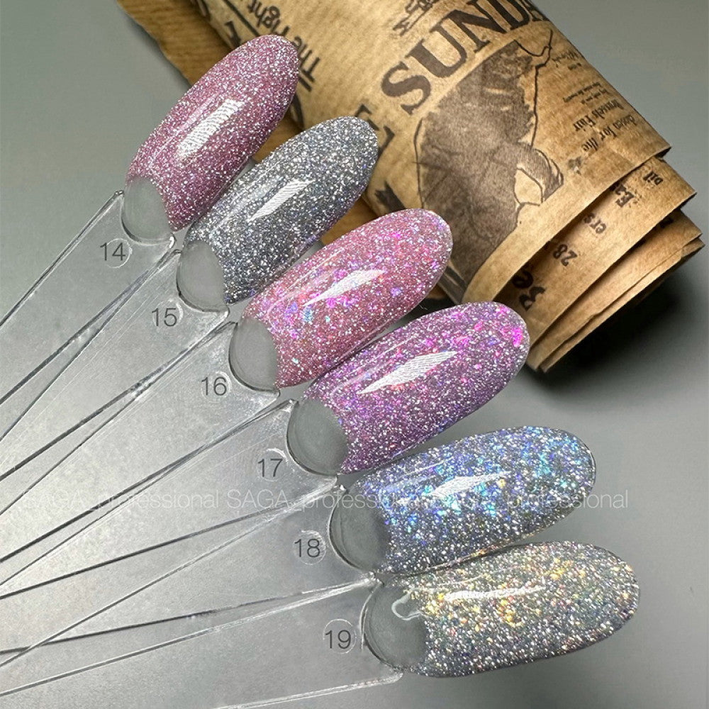 Saga Fiery Gel #14 Lilac-Pink with Reflective Shimmers and Fine Glitter, 9 ml