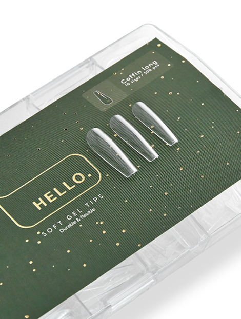 HELLO Gel Tips, COFFIN LONG – Clear Gel Nail Tips, 500pcs