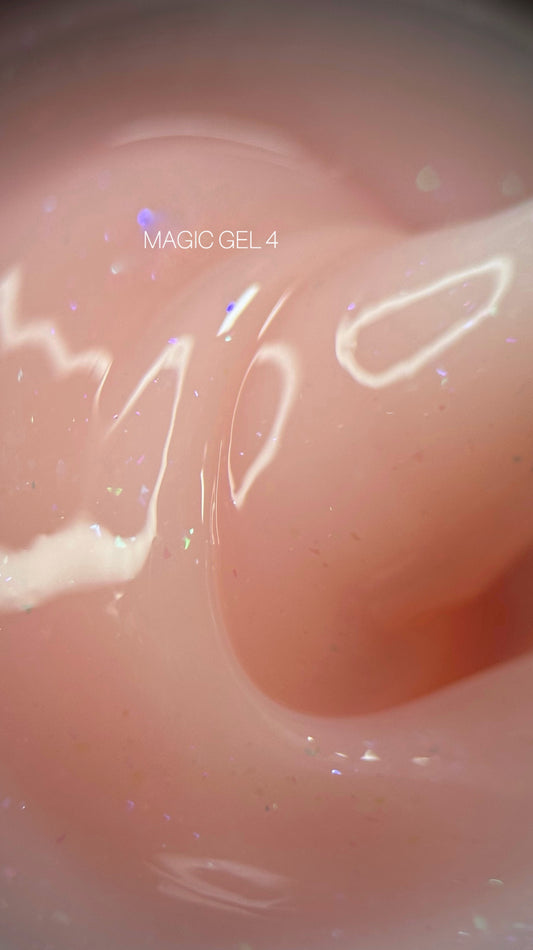 SAGA Professional Builder Gel Magic 04 – soft peach builder gel with shimmer, 15ml jar for nail sculpting and extensions