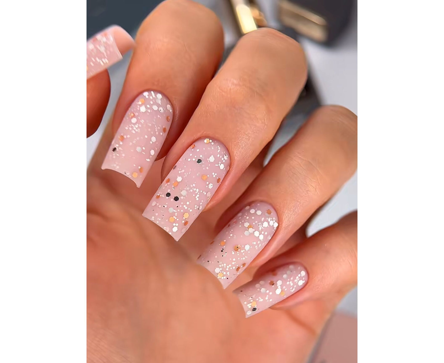HEYLOVE Coin Matte Top Coat, SILVER & GOLD – Matte Glitter Hex Foil Top Gel, 15ml