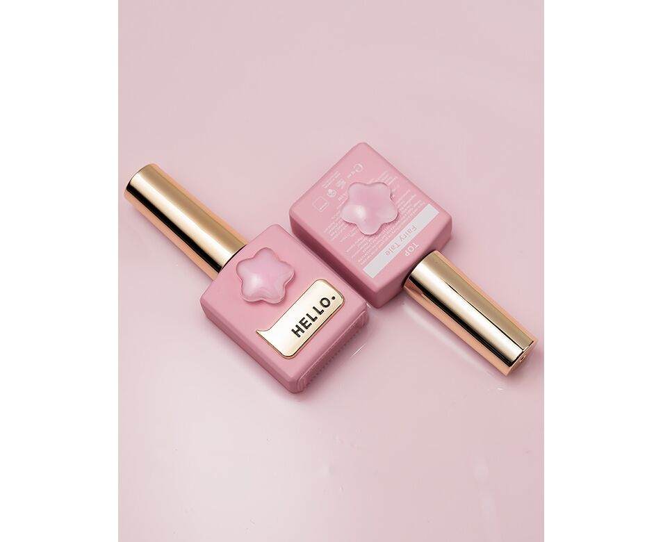 HELLO Top Coat, FAIRY TALE – Gel de finition rose brillant sans essuyage, 15 ml
