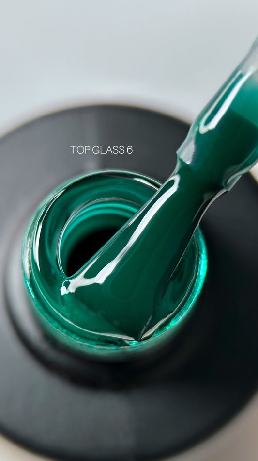 SAGA Professional No-Wipe Gel Top Coat GLASS 06 – cyan-green transparent top coat with glass effect, 9ml.