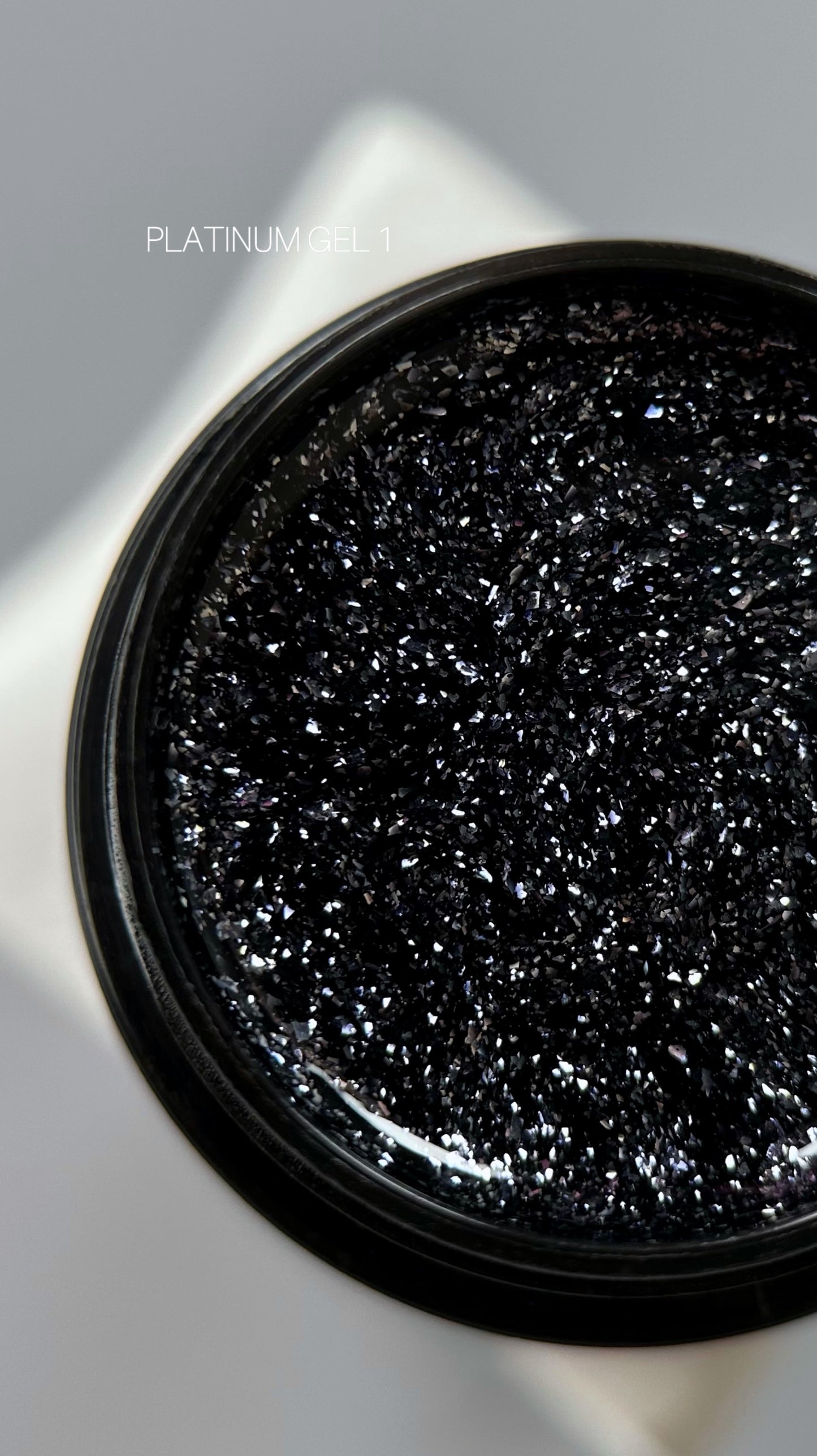SAGA Professional Platinum Gel №01 – black metallic gel paint for nails with intense shine, 5ml
