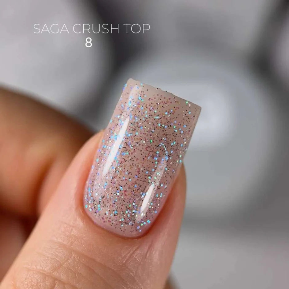 Saga Professional Crush Top #08 Turquoise Glitter No-Wipe Top Coat, 9ml